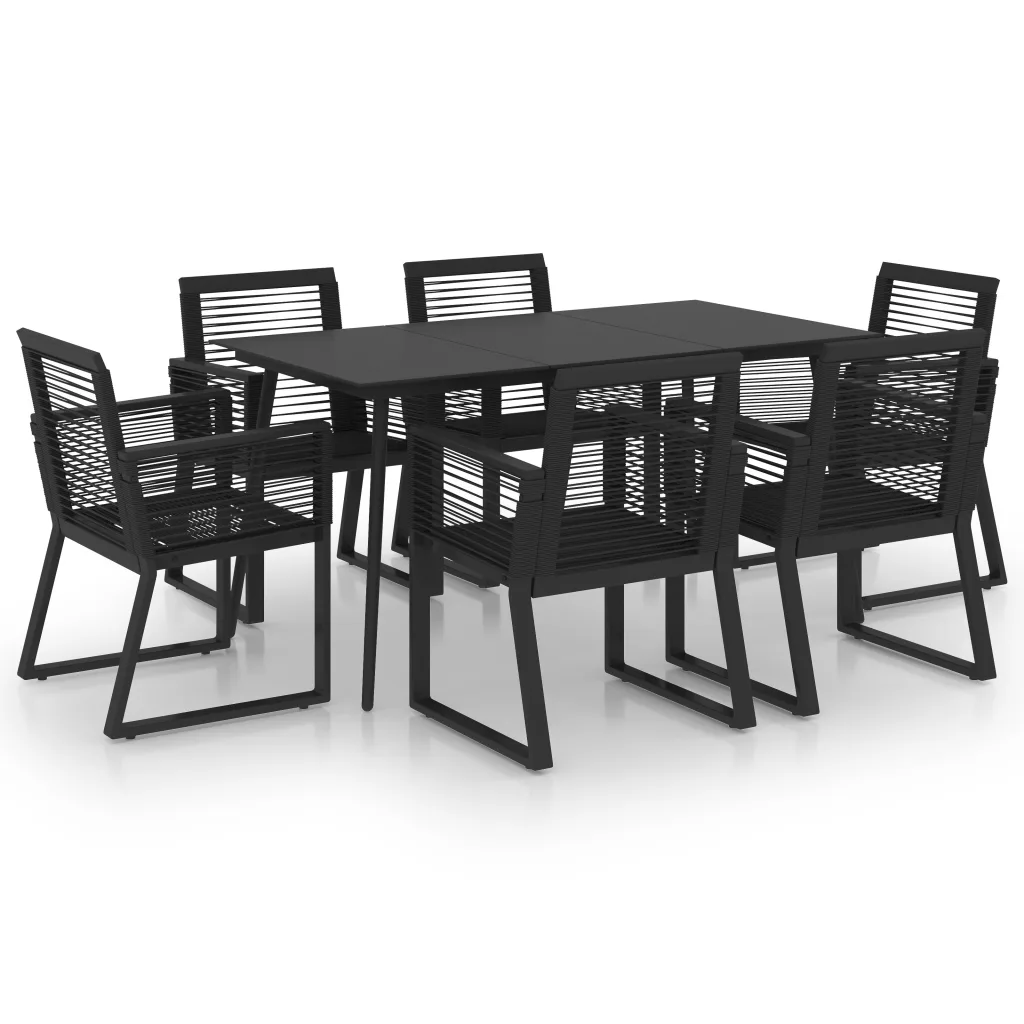 7-osaline aiamööbli komplekt, must PVC-rotang, klaaslauaga, laud 150 x 80 cm