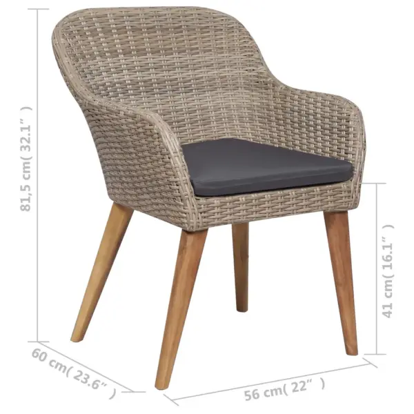 7-osaline aiamööbli komplekt akaatsiapuidust lauaga, pruun PE-rotang, tumehallide patjadega, laud 150 x 90 cm – 11