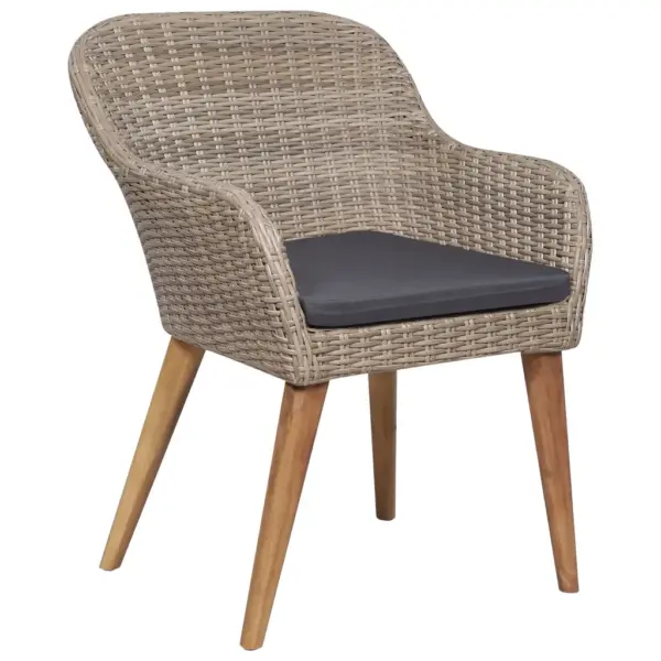 7-osaline aiamööbli komplekt akaatsiapuidust lauaga, pruun PE-rotang, tumehallide patjadega, laud 150 x 90 cm – 7