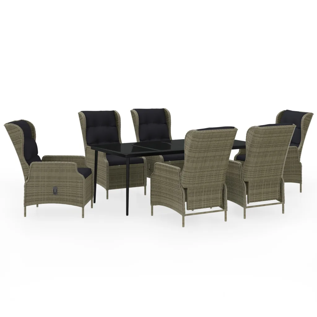 7-osaline aiamööbli komplekt reguleeritavate toolidega, pruun PE-rotang, must klaaslaud, laud 200 x 100 cm