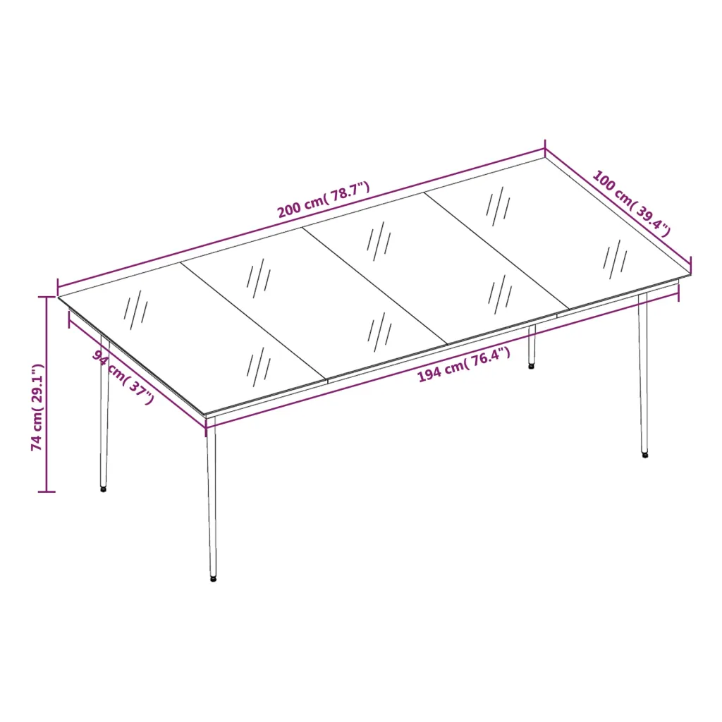 7-osaline aiamööbli komplekt reguleeritavate toolidega, pruun PE-rotang, must klaaslaud, laud 200 x 100 cm