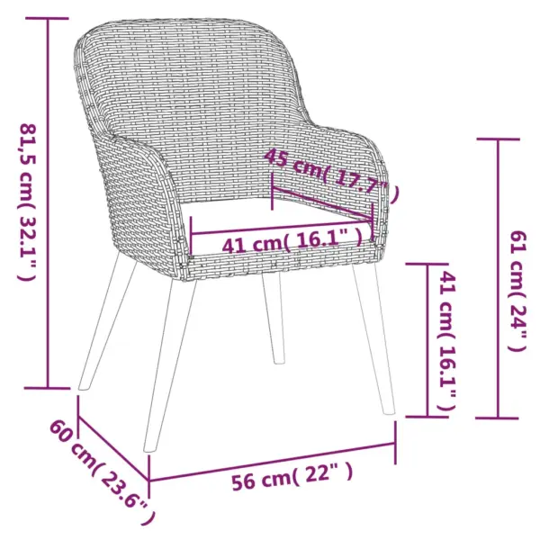 7-osaline aiamööbli komplekt patjadega, pruun polürotang, klaasplaadiga laud 160 x 80 cm – 10