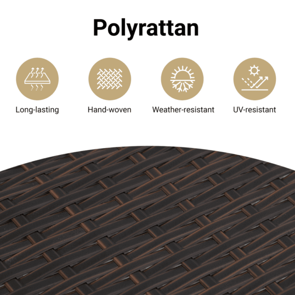 7-osaline aiamööbli komplekt patjadega, pruun polürotang, laud 160 x 80 cm – 9