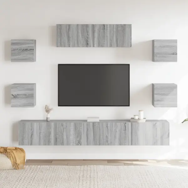 7-osaline seinale paigaldatav telerikappide komplekt, hall Sonoma tamm, tehispuit – 3