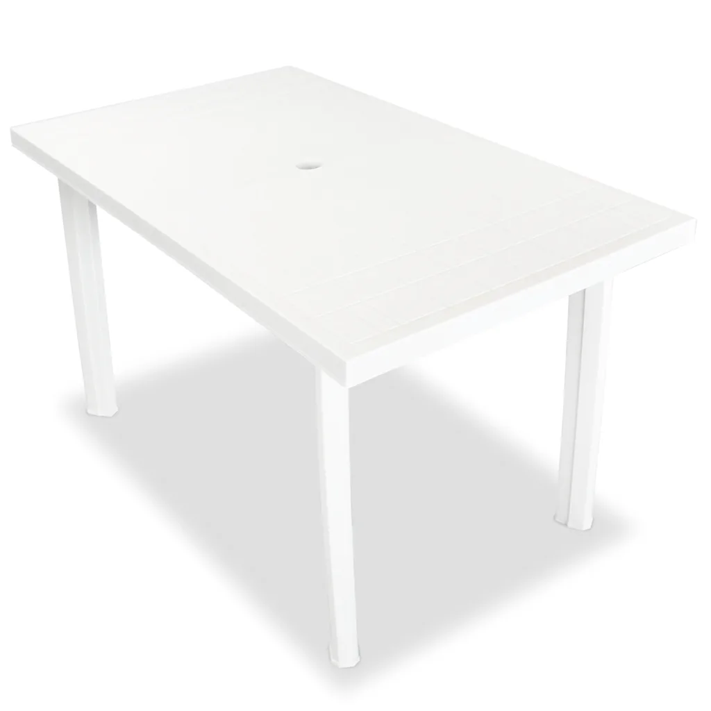 7-osaline ilmastikukindel aiamööbli komplekt, valge plast, laud 126 x 76 cm ja 6 kokkupandavat reguleeritavat tooli