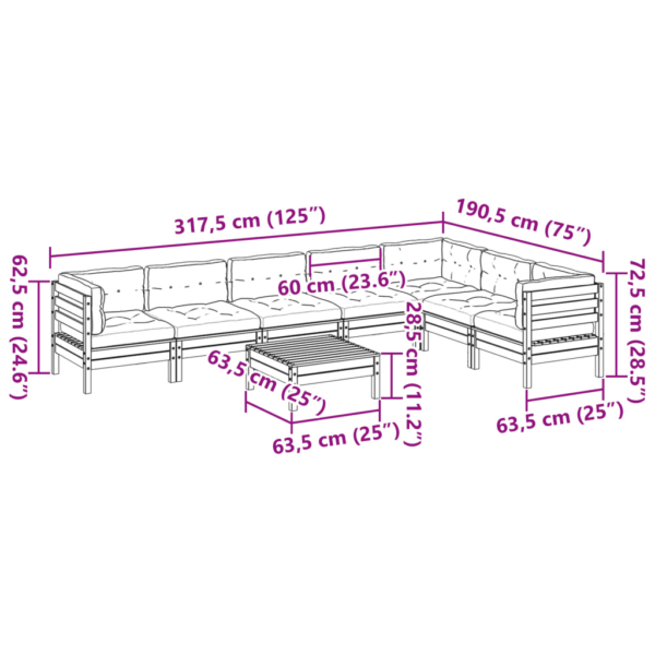 8-osaline aiamööbli diivanikomplekt patjadega, vahapruun täismännipuit – 12