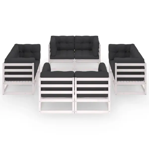 8-osaline modulaarne aiamööbli komplekt nurgadiivanitega, valge täismännipuit, antratsiithallid padjad – 2