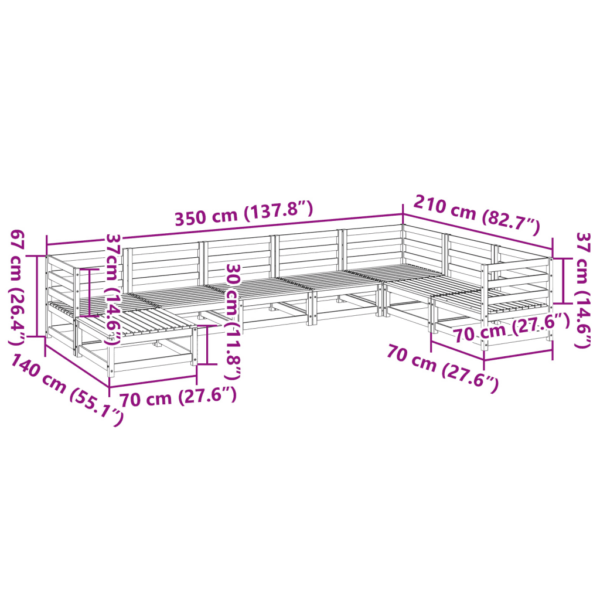 8-osaline modulaarne aiadiivani komplekt, töötlemata männipuit, pruun – 11