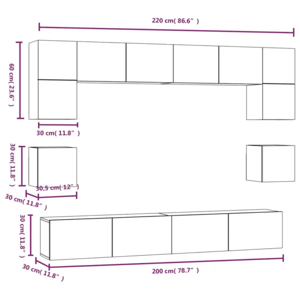 Seinale paigaldatav 8-osaline telerikappide komplekt, hall Sonoma tamm, tehispuit - 11