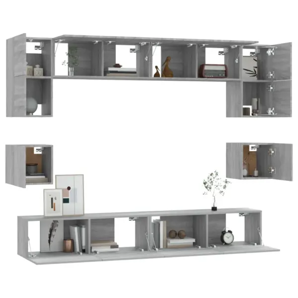 Seinale paigaldatav 8-osaline telerikappide komplekt, hall Sonoma tamm, tehispuit - 4