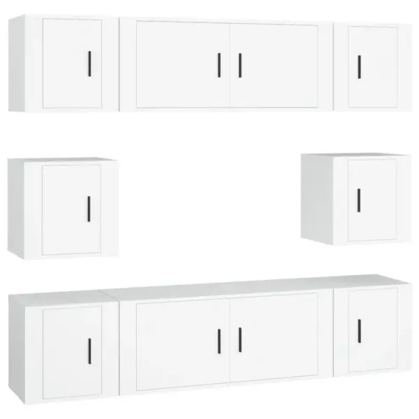 8-osaline seinakinnitusega telerikappide komplekt, valge tehispuit – 2