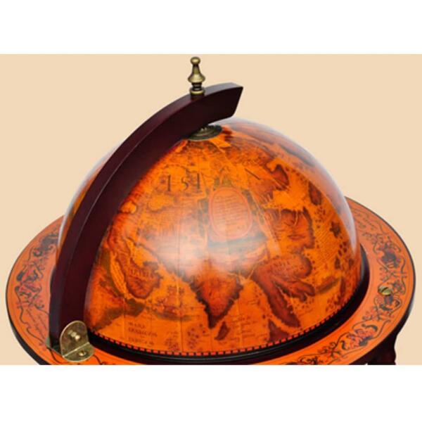 Põrandal seisev gloobusbaar ratastel, puidust alus, antiikne kaart – 5