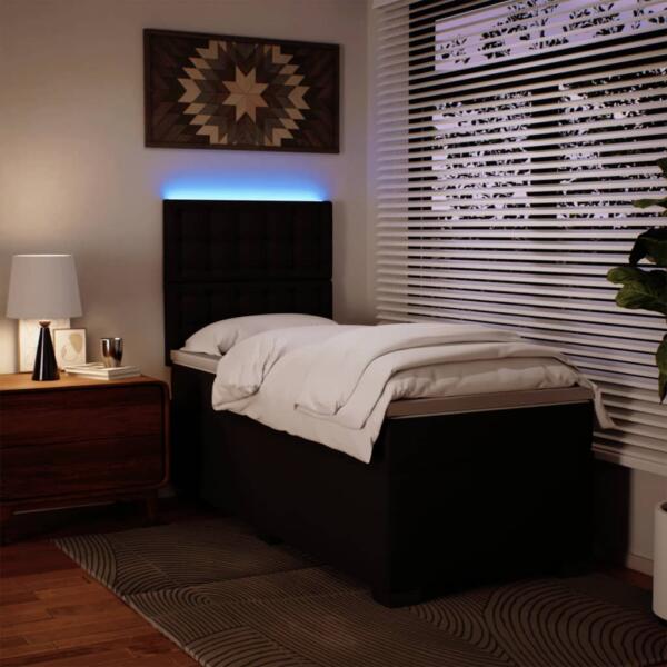 Ühe inimese kontinentaalvoodi musta kangaga, polsterdatud peatsiga – 5