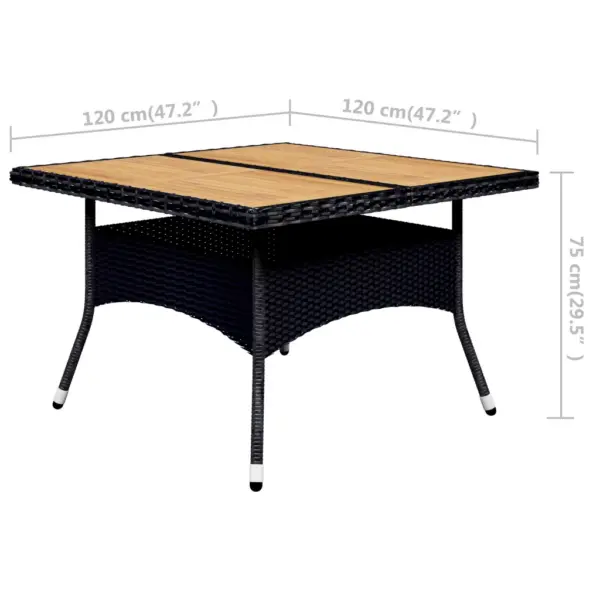 9-osaline aiamööbli komplekt akaatsiapuidust lauaplaadiga, must polürotang, kreemjad padjad – 12