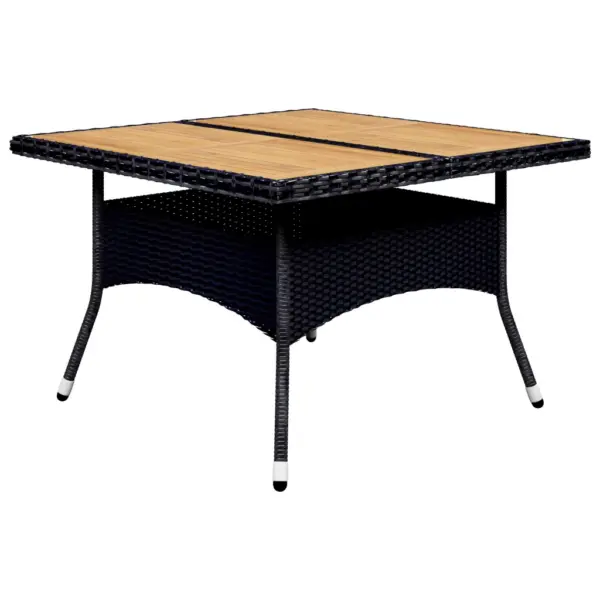 9-osaline aiamööbli komplekt akaatsiapuidust lauaplaadiga, must polürotang, kreemjad padjad – 3