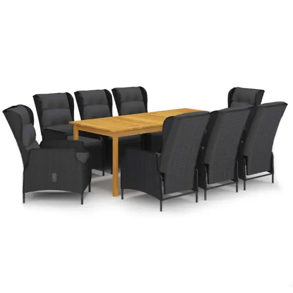 9-osaline aiamööbli komplekt recliner-toolidega, akaatsiapuidust laud 200 x 90 cm, tumehall PE-rotang – 2