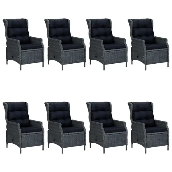 9-osaline aiamööbli komplekt recliner-toolidega, akaatsiapuidust laud 200 x 90 cm, tumehall PE-rotang – 3