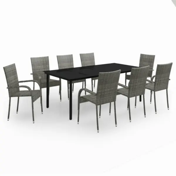 9-osaline aiamööbli komplekt, hall ja must, PE-rotang, klaasplaadiga laud 200 x 100 cm – 2