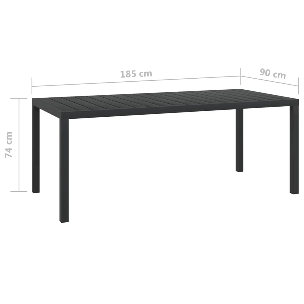 9-osaline aiamööbli komplekt patjadega, hall polürotang, must WPC laud 185 x 90 cm, akaatsiapuidust käetugedega