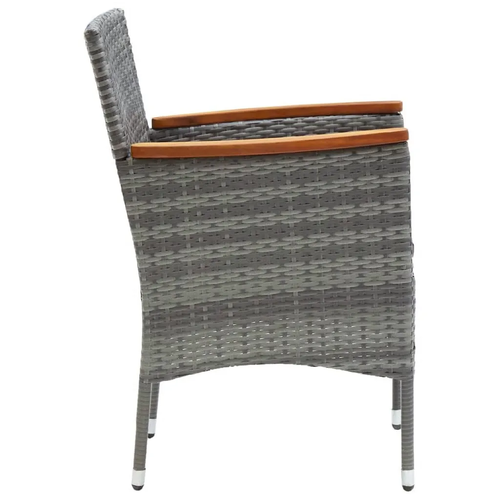 9-osaline aiamööbli komplekt patjadega, hall polürotang, must WPC laud 185 x 90 cm, akaatsiapuidust käetugedega
