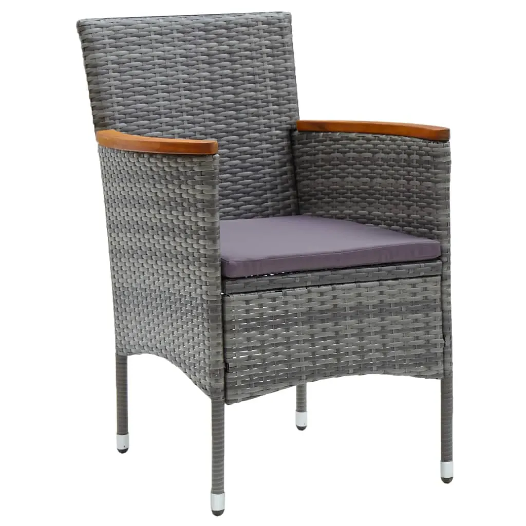 9-osaline aiamööbli komplekt patjadega, hall polürotang, must WPC laud 185 x 90 cm, akaatsiapuidust käetugedega