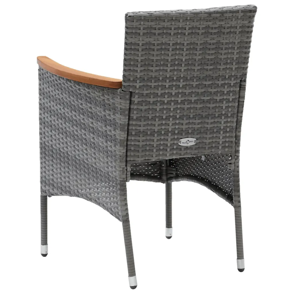9-osaline aiamööbli komplekt patjadega, hall polürotang, must WPC laud 185 x 90 cm, akaatsiapuidust käetugedega