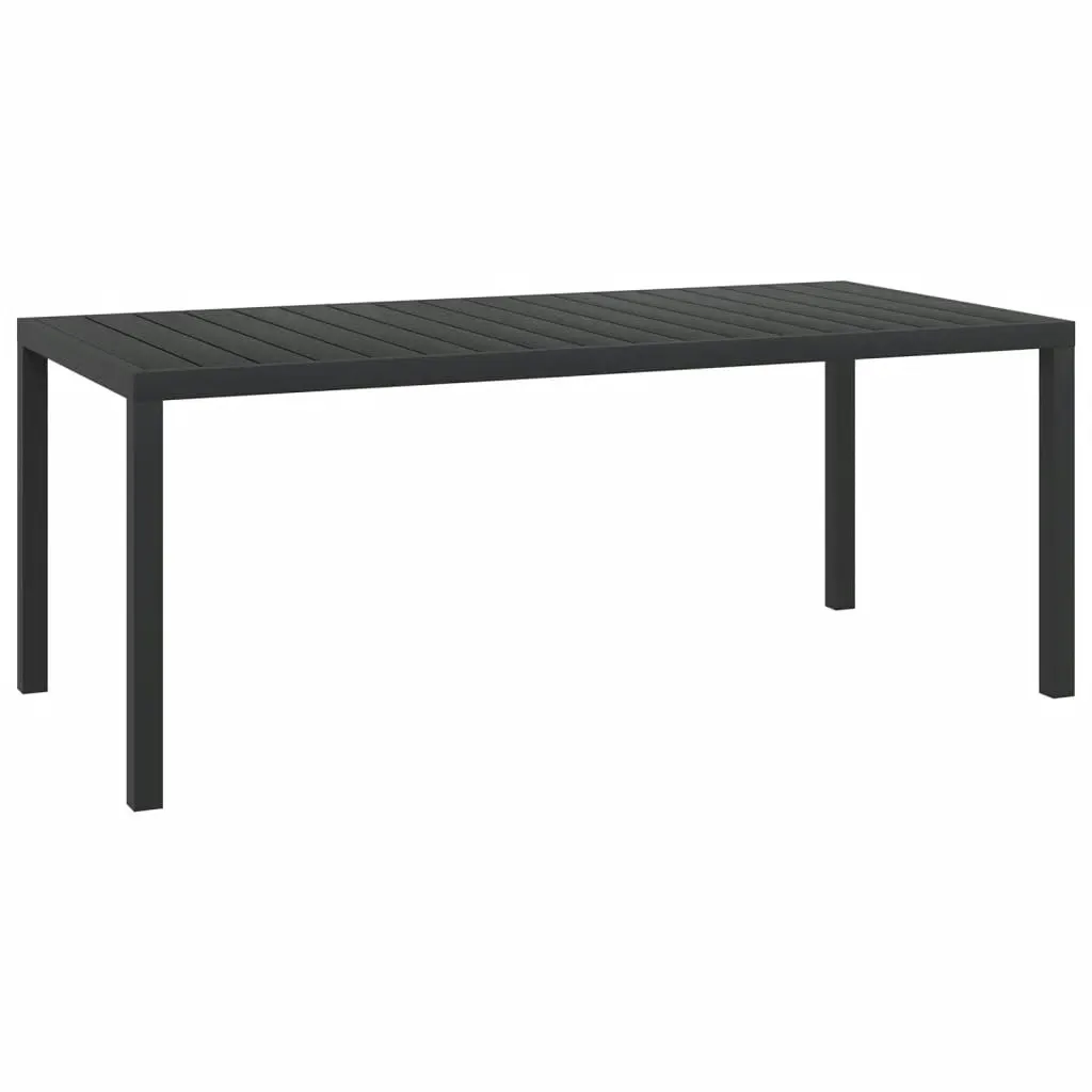 9-osaline aiamööbli komplekt patjadega, hall polürotang, must WPC laud 185 x 90 cm, akaatsiapuidust käetugedega