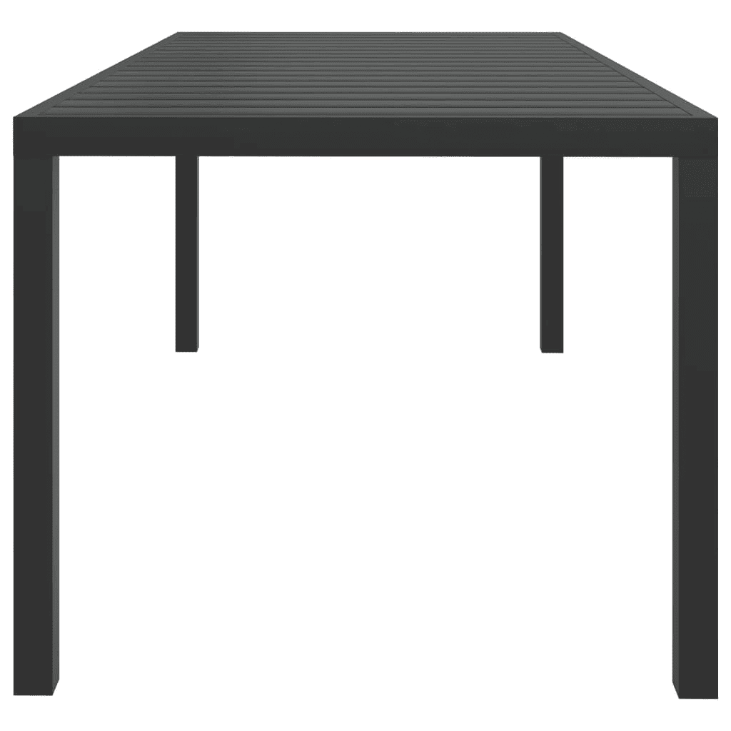 9-osaline aiamööbli komplekt patjadega, hall polürotang, must WPC laud 185 x 90 cm, akaatsiapuidust käetugedega