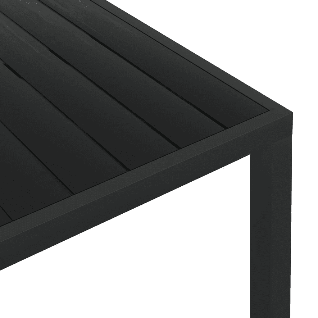 9-osaline aiamööbli komplekt patjadega, hall polürotang, must WPC laud 185 x 90 cm, akaatsiapuidust käetugedega