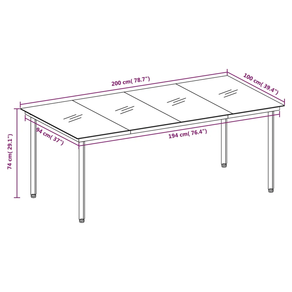 9-osaline aiamööbli komplekt patjadega, hall ja must, PE-rotang, klaasplaadiga laud 200 x 100 cm