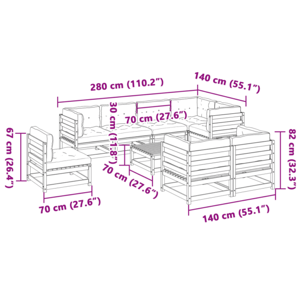 9-osaline männipuidust aiadiivani komplekt patjadega, modulaarne, kreemjasvalged diivanipadjad – 12