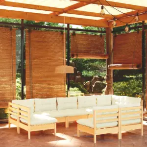 9-osaline männipuidust aiadiivanikomplekt kreemjate patjadega