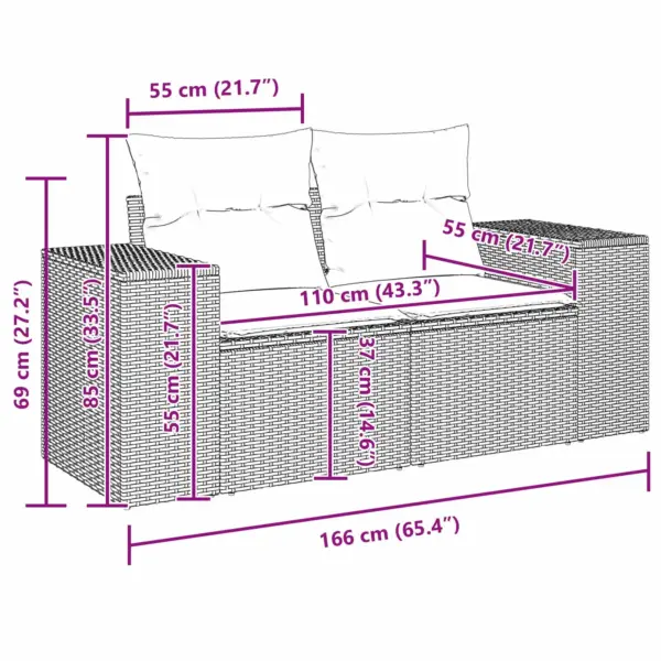 9-osaline modulaarne aiamööbli diivanikomplekt patjadega, must polürotang, reguleeritava kõrgusega laud, 6 istekohta – 11