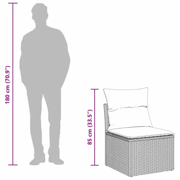 9-osaline modulaarne aiamööbli diivanikomplekt patjadega, must polürotang, reguleeritava kõrgusega laud, 6 istekohta – 13