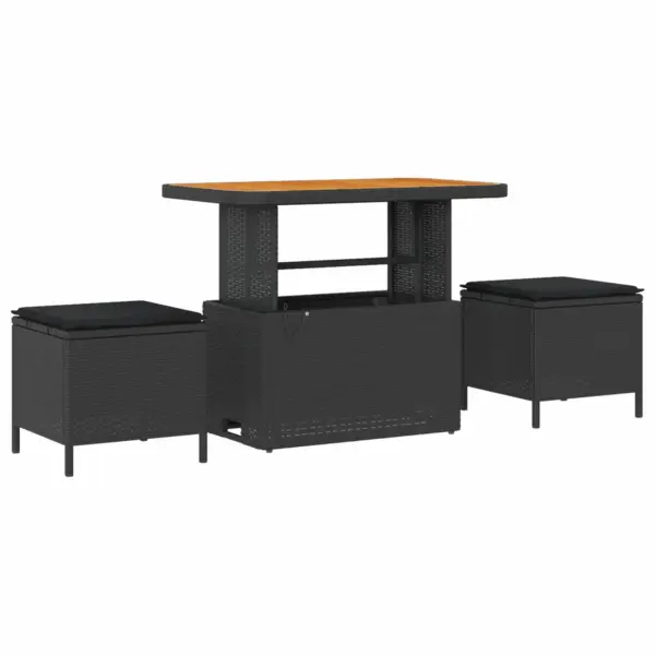 9-osaline modulaarne aiamööbli diivanikomplekt patjadega, must polürotang, reguleeritava kõrgusega laud, 6 istekohta – 4