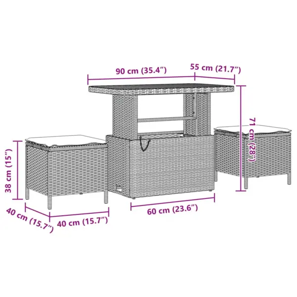 9-osaline modulaarne aiamööbli diivanikomplekt patjadega, must polürotang, reguleeritava kõrgusega laud, 6 istekohta – 9