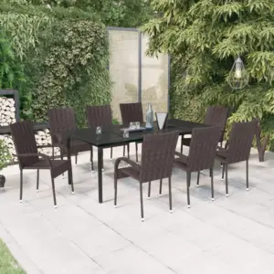 9-osaline aiamööbli komplekt klaaslauaga, pruun ja must, PE-rotang, laud 200 x 100 cm