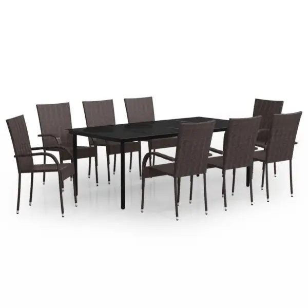 9-osaline aiamööbli komplekt klaaslauaga, pruun ja must, PE-rotang, laud 200 x 100 cm – 2