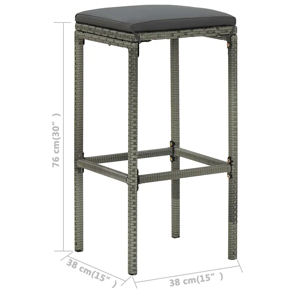 7-osaline aia baarikomplekt patjadega, hall polürotang, baarilaud 140,5 cm