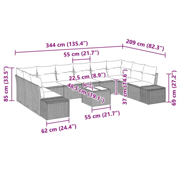 Aia diivanikomplekt patjadega, 11-osaline modulaarne, helehall polürotang, 10 istekohaga – 9