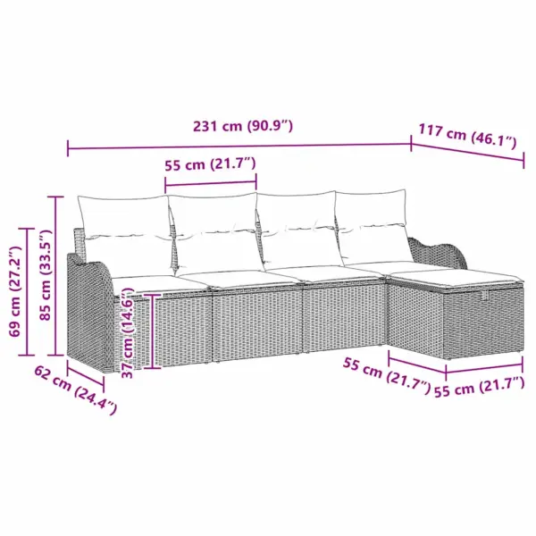 Aia diivanikomplekt patjade ja panipaigaga, 5-osaline, must polürotang, 231 x 117 x 85 cm – 12