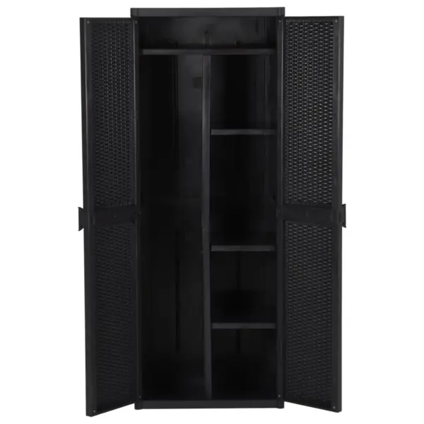 Aia hoiukapp harjahoidja ja 4 riiuliga, must PP rotang, 65 x 45 x 172 cm – 4