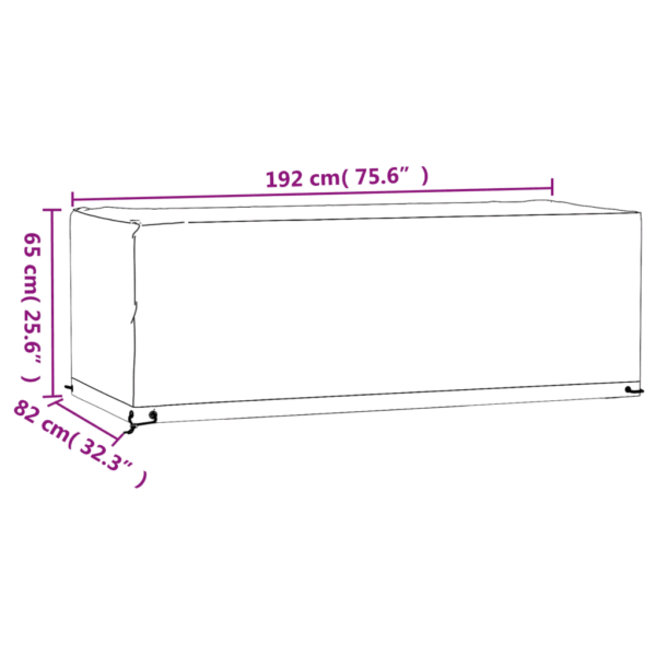 Vee- ja UV-kindlad aiamööbli katted, must PE, 2 tk, 192 x 82 x 65 cm, 8 aasa ja kinnitusnööriga – 10