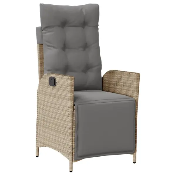 3-osaline aiamööbli komplekt reguleeritavate toolide ja patjadega, PE-rotang, must karastatud klaasplaadiga laud 80 x 80 cm, beežid toonid – 3