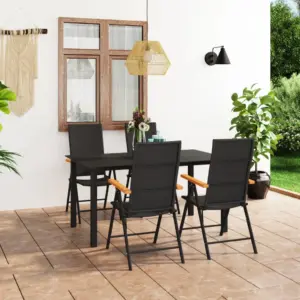 5-osaline aiamööbli komplekt reguleeritavate toolidega, must ja pruun, laud 150 x 90 cm