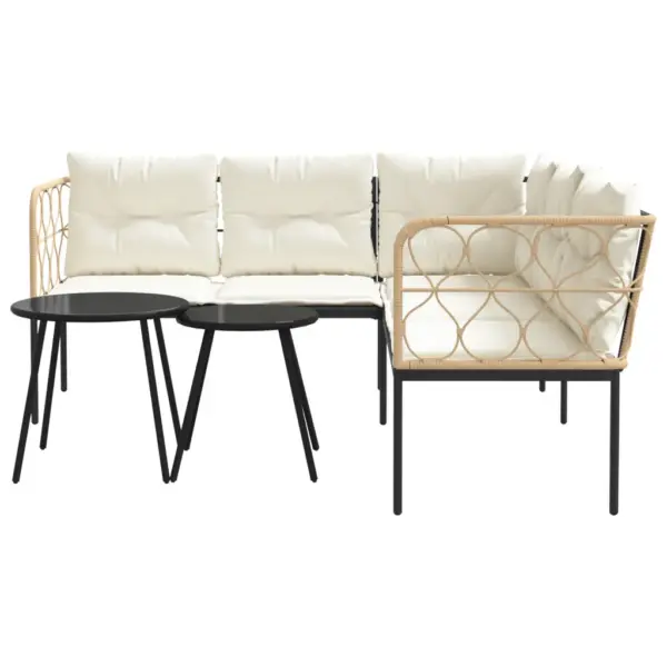 Aiamööbli komplekt L‑kujuline diivan ja 2 lauda, patjadega, must/pruun teras, tekstileen ja PE‑rotang, diivan 176 x 175 x 75 cm – 5