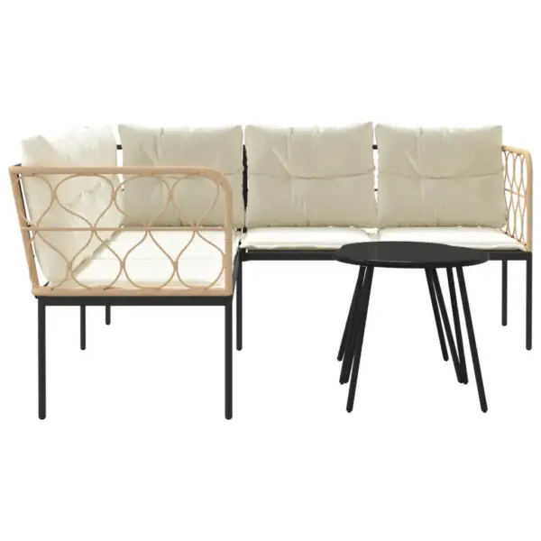 Aiamööbli komplekt L‑kujuline diivan ja 2 lauda, patjadega, must/pruun teras, tekstileen ja PE‑rotang, diivan 176 x 175 x 75 cm – 6