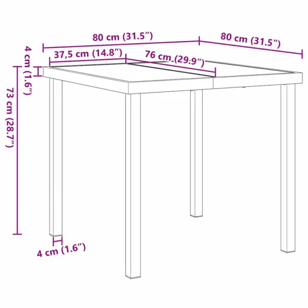 3-osaline aiamööbli komplekt, laud ja 2 tooli, must polürotang ja pulbervärvitud teras, laud 80 x 80 cm – 11