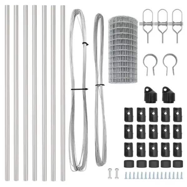 Võrkaia komplekt postidega, hõbedane teras ja PVC, 0,8 x 25 m – 6