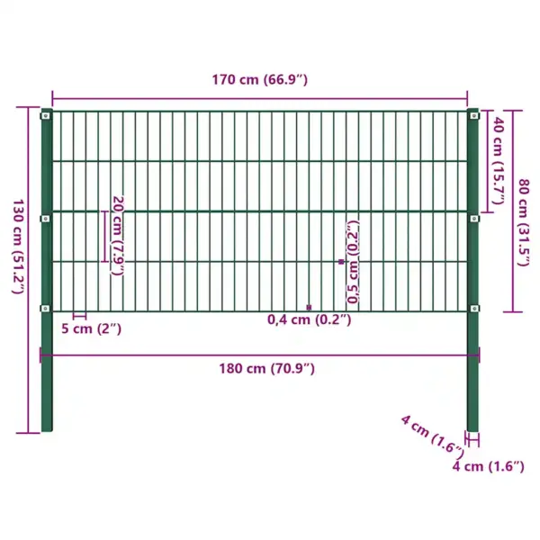 Aiapaneelide komplekt postidega, pulbervärvitud raud, samblaroheline, 1,7 x 0,8 m – 4